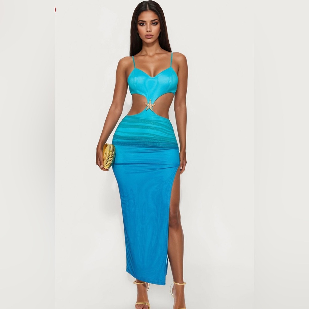 Fashion Nova Oceana Ombre Mesh Maxi Dress - Blue/combo
Worn once